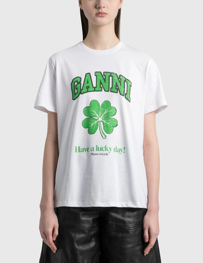 Shop Ganni Lucky Day Basic Cotton Jersey T-shirt In White