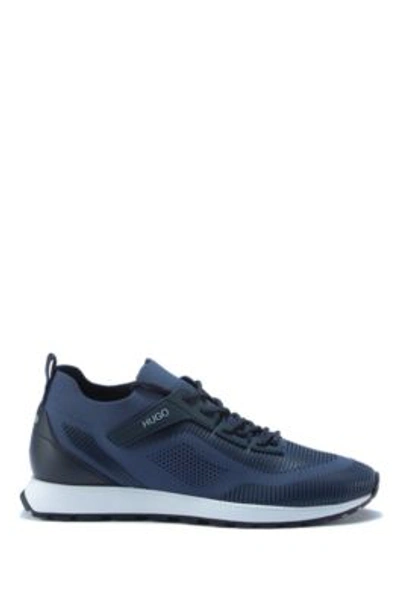 Shop Hugo Boss - Lace Up Sock Trainers With Eva Rubber Sole - Blue