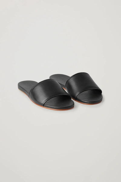 Shop Cos Leather Sliders In Black