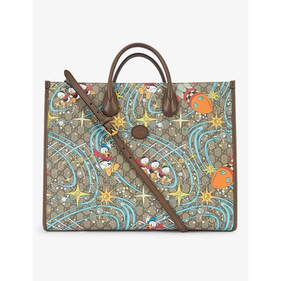 Shop Gucci X Disney Donald Duck-print Canvas Tote Bag In Be.eb.multi New Acer