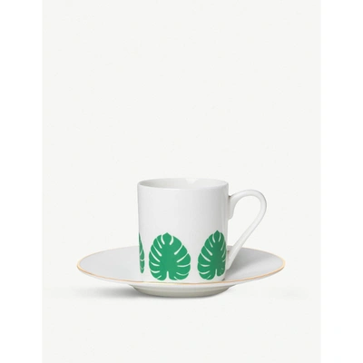 Shop Alice Peto Tropical Leaf-print Fine China Espresso Cup And Saucer In Multi