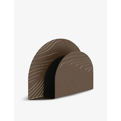 Shop Alessi Veneer Relief Resin-coated Stainless Steel Envelope Holder In Brown