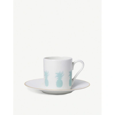 Shop Alice Peto Pineapple Espresso Cup And Saucer Set In White And Blue