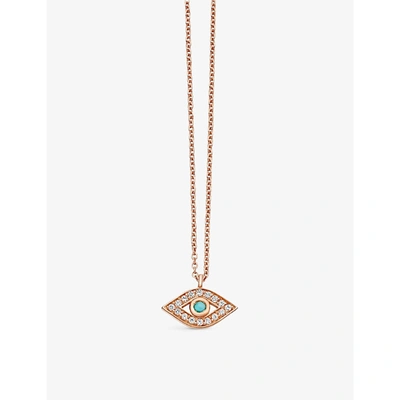 Shop Astley Clarke Mini Evil Eye 18ct Rose Gold-plated Vermeil Silver, Turquoise And Pavé White Sapphire Necklace