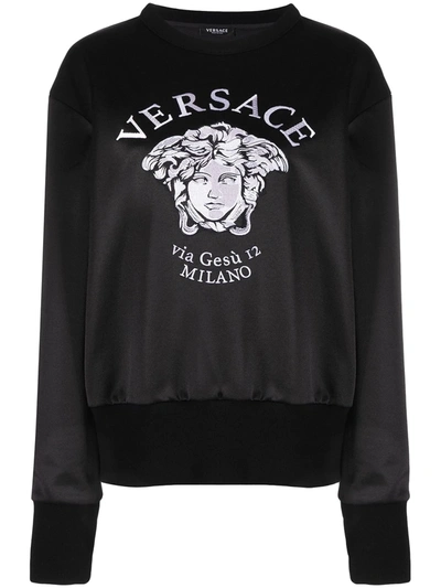 Shop Versace Embroidered Medusa Logo Sweatshirt In Black