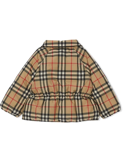 Shop Burberry Vintage Check Down Jacket In Brown