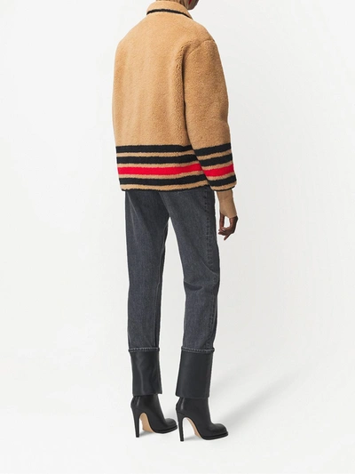 Shop Burberry Striped Fleece Jacket In Neutrals