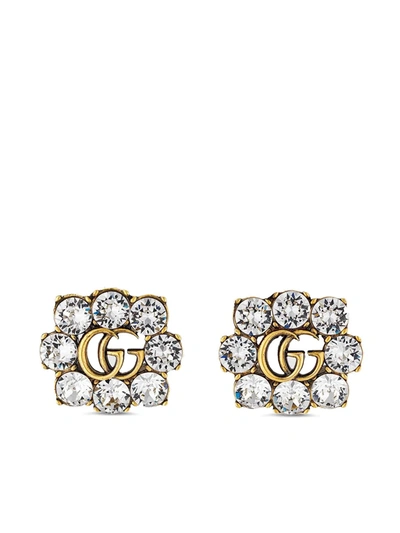Shop Gucci Double G Crystal Earrings In Gold