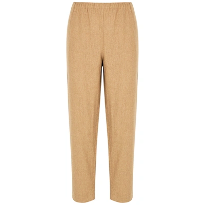 Shop Eileen Fisher Camel Tapered-leg Wool Trousers In Cream