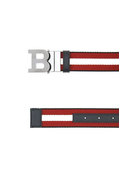 Shop Bally Reversible Belt Stripe B Buckle In Black Bone Red Black