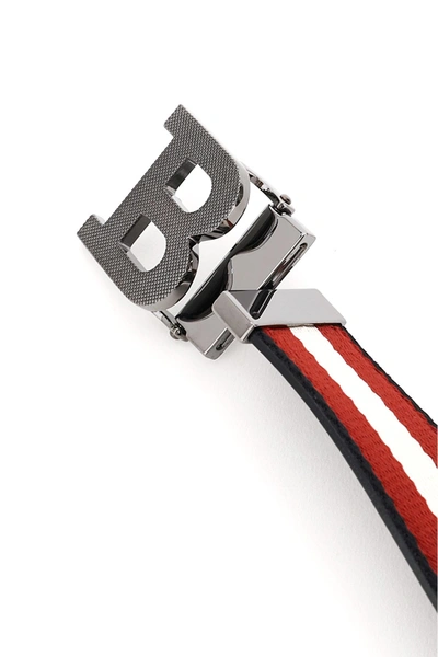 Shop Bally Reversible Belt Stripe B Buckle In Black Bone Red Black