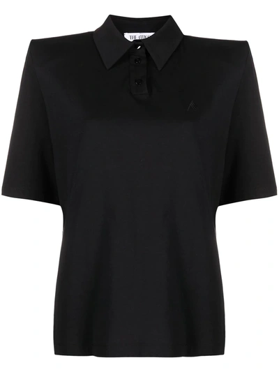 Shop Attico Shoulder Pads Polo Shirt In Black