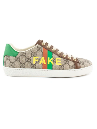 Shop Gucci Fake/not Print Ace Sneaker In Beige