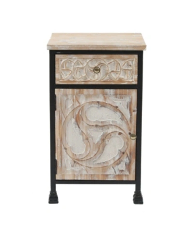 Shop Luxen Home Metal Frame And Carved Wood 1-door 1-drawer End Table With Storage In Brown