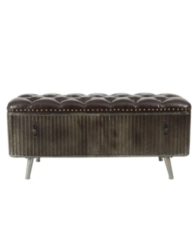 Shop Luxen Home Metal And Faux Leather Bench In Dark Brown