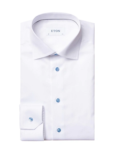 Shop Eton Men's Contemporary-fit Twill Dress Shirt With Blue Details In White