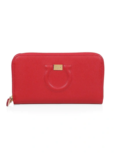Shop Ferragamo Women's Gancini Leather Zip-around Wallet In Lipstick