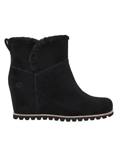 Shop Ugg Seyline Shearling-trimmed Suede Wedge Boots In Black