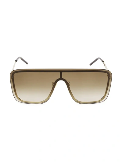 Shop Saint Laurent Women's New Wave 99mm Mask Sunglasses In Gold