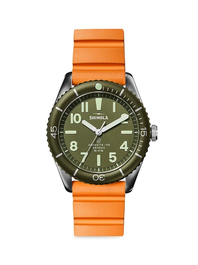 Shop Shinola The Duck 2-piece Stainless Steel Diving Watch Interchangeable Strap Gift Set In Orange Green