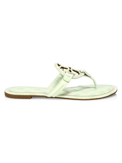 Shop Tory Burch Miller Metal Print Leather Thong Sandals In New Ivory