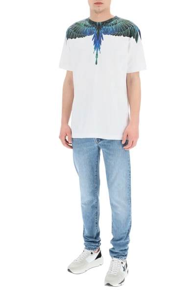 Shop Marcelo Burlon County Of Milan Wings Blue Neon Print T-shirt In White,blue,green