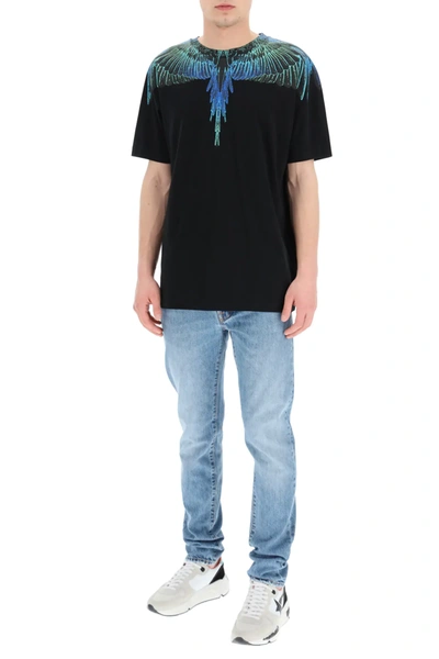 Shop Marcelo Burlon County Of Milan Wings Blue Neon Print T-shirt In Black,blue,green