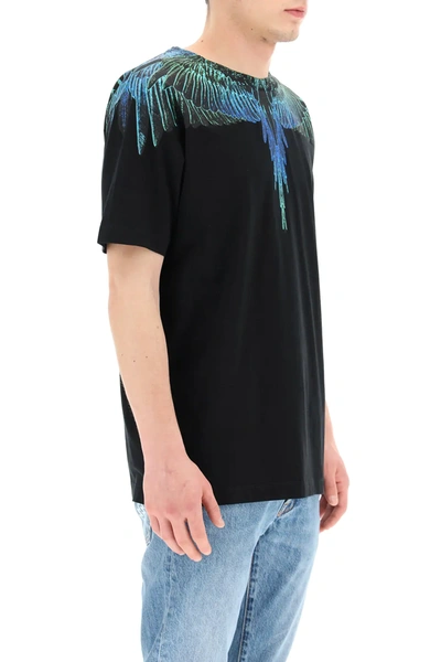 Shop Marcelo Burlon County Of Milan Wings Blue Neon Print T-shirt In Black,blue,green