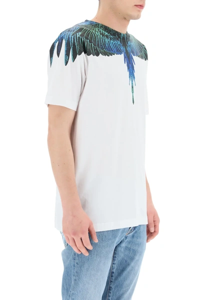 Shop Marcelo Burlon County Of Milan Wings Blue Neon Print T-shirt In White,blue,green