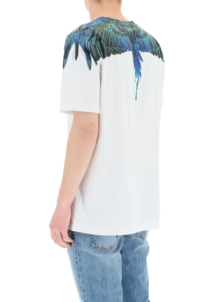 Shop Marcelo Burlon County Of Milan Wings Blue Neon Print T-shirt In White,blue,green