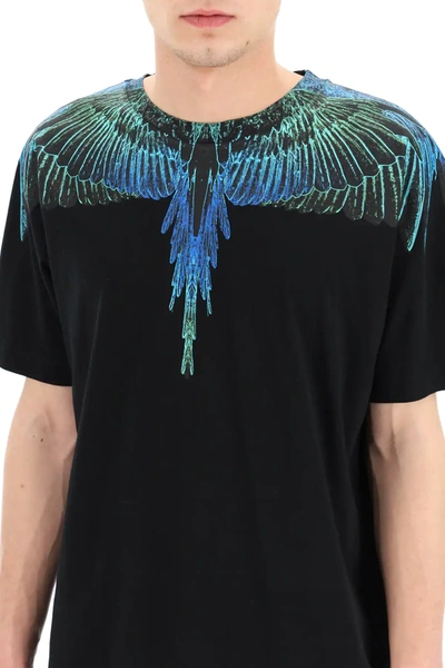 Shop Marcelo Burlon County Of Milan Wings Blue Neon Print T-shirt In Black,blue,green