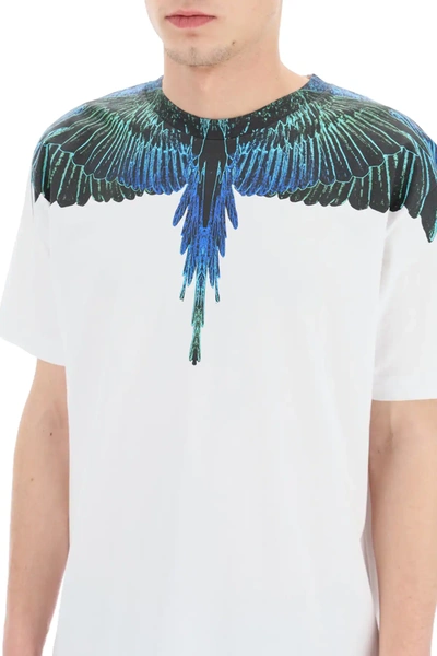 Shop Marcelo Burlon County Of Milan Wings Blue Neon Print T-shirt In White,blue,green