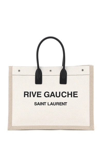 Shop Saint Laurent Rive Gauche Noe Bag In Beige,black