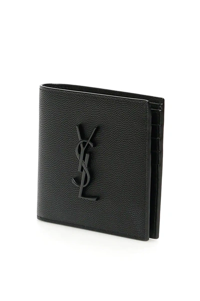 Shop Saint Laurent Ysl Rider Wallet In Black