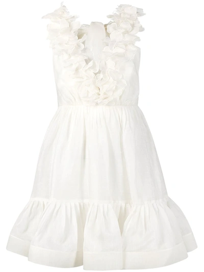 Shop Zimmermann Ruffled Flared Sleeveless Dress In White