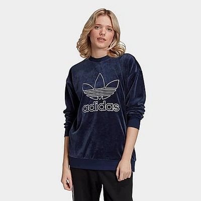 Adidas Originals Adidas Women's Originals Velour Trefoil Crewneck  Sweatshirt In Navy | ModeSens