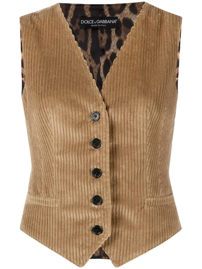 Shop Dolce & Gabbana Corduroy Waistcoat In Brown