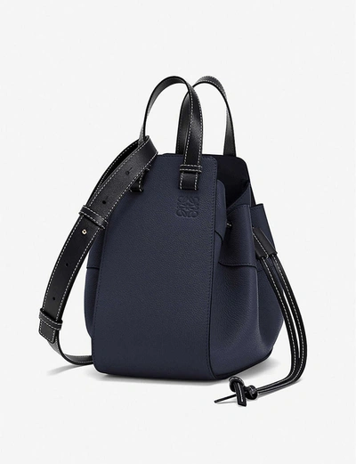 Shop Loewe Hammock Drawstring Small Leather Shoulder Bag In Midnight Blue/black