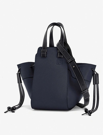 Shop Loewe Hammock Drawstring Small Leather Shoulder Bag In Midnight Blue/black