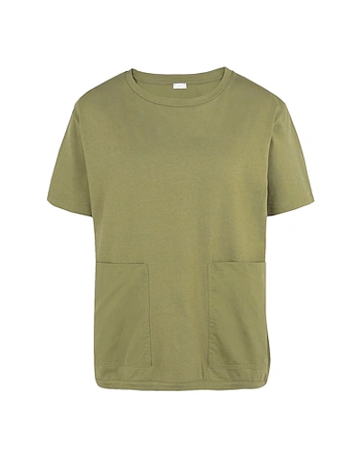 Shop 8 By Yoox Organic Cotton Patch-pocket S/sleeve T-shirt Woman T-shirt Military Green Size M Organic C