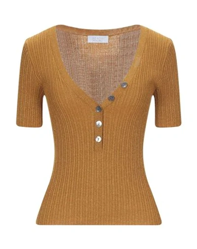 Shop Be You By Geraldine Alasio Woman Sweater Ocher Size L Wool, Polyamide In Yellow