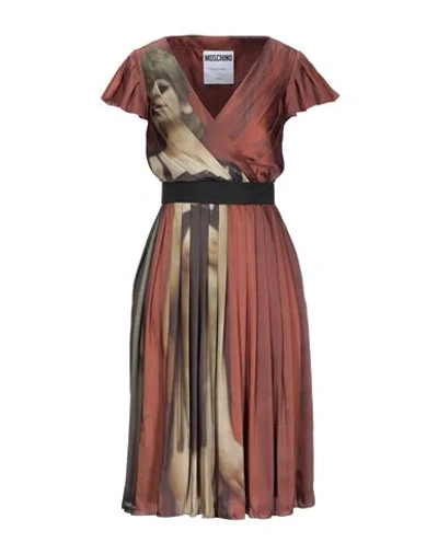 Shop Moschino Woman Midi Dress Cocoa Size 10 Polyester, Silk In Brown