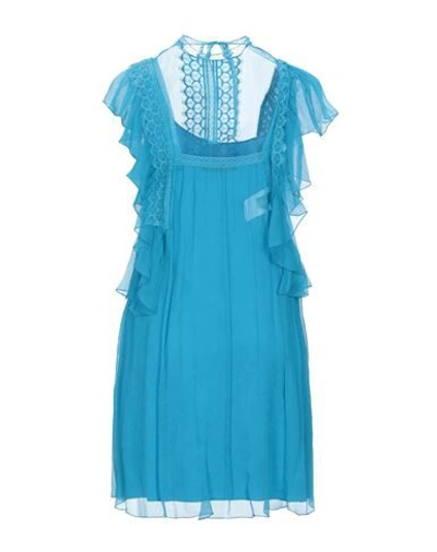 Shop Alberta Ferretti Short Dresses In Turquoise