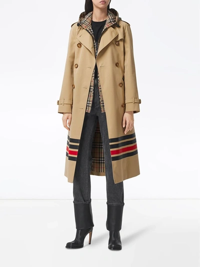 Shop Burberry Stripe Detail Gabardine Trench Coat In Neutrals