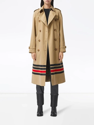 Shop Burberry Stripe Detail Gabardine Trench Coat In Neutrals