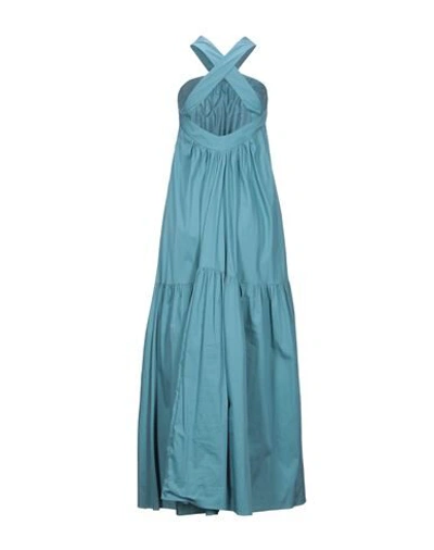 Shop Suoli Woman Long Dress Pastel Blue Size 6 Cotton, Polyamide, Elastane