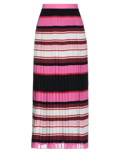 Valentino Pleated Striped Silk-georgette Midi Skirt In Pink