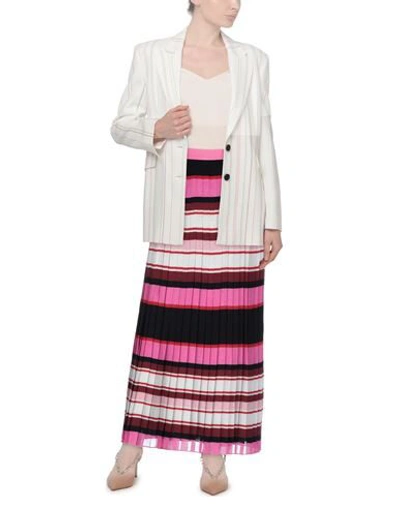 Valentino Pleated Striped Silk-georgette Midi Skirt In Pink