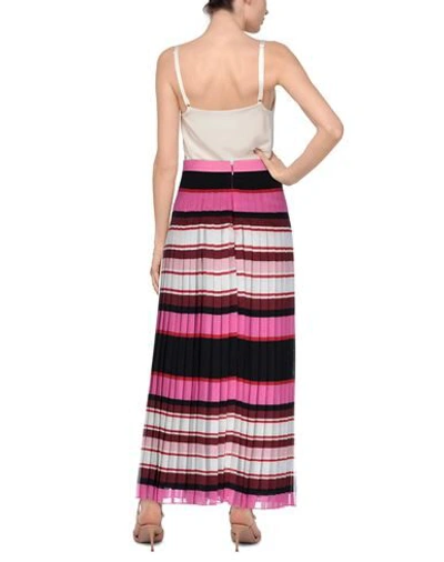 Valentino Pleated Striped Silk-georgette Midi Skirt In Pink