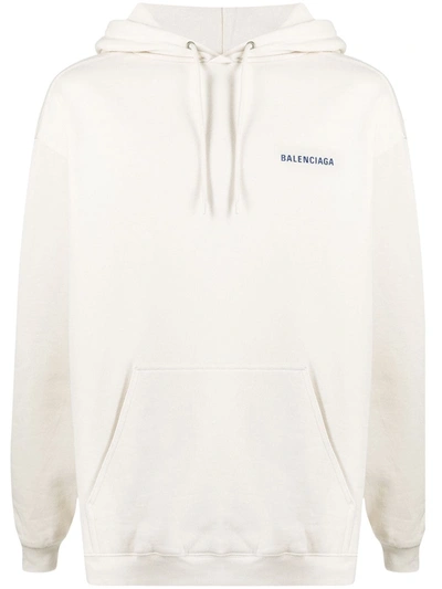 Shop Balenciaga Logo Print Hoodie In Neutrals